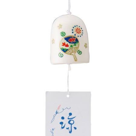 暗闇で光る！風鈴 陶器/ 夜光丸風鈴（大）うちわ /夏のインテリア 涼風