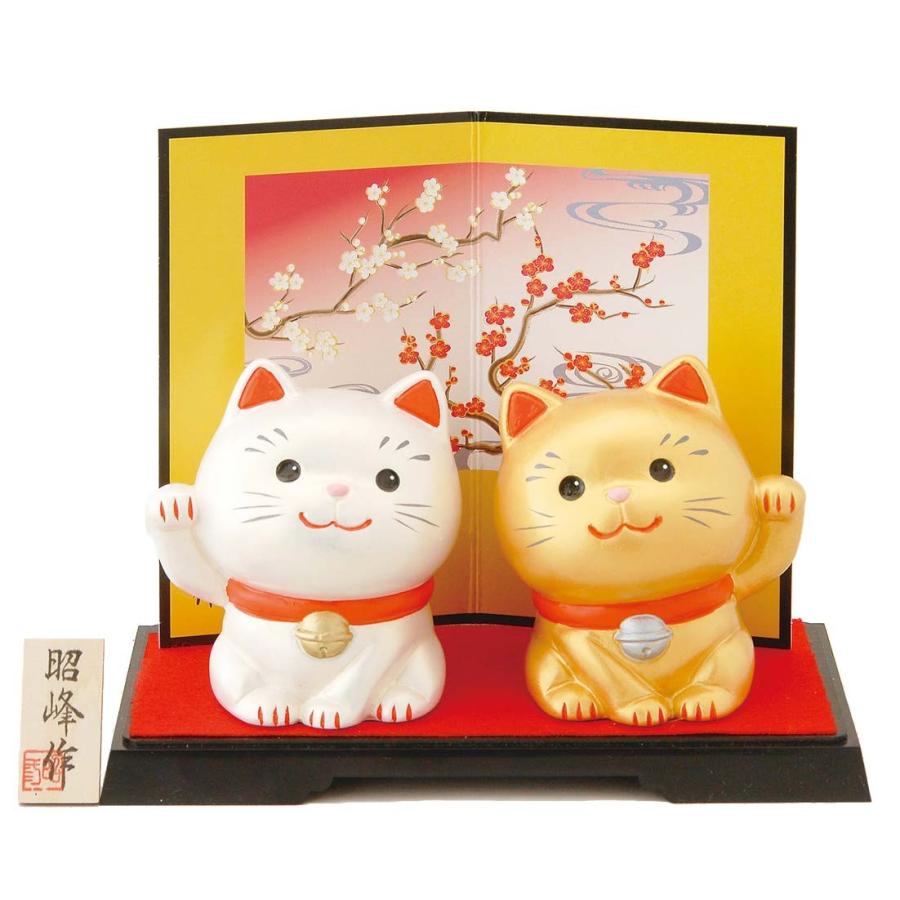 希少 レトロ】九谷焼 角福 唐草色絵 招き猫 2点セット 陶器 開運招来