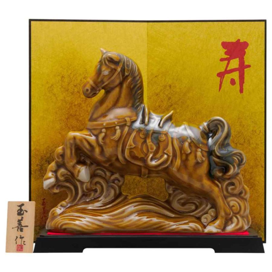干支 午 置物 馬 うま 2026年/ あめ釉（特大）桐箱入 /粗品 販促 景品