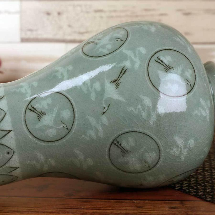 高麗青磁 韓国 直輸入/ 瓶子型花瓶 丸紋鶴 /訳あり アウトレット