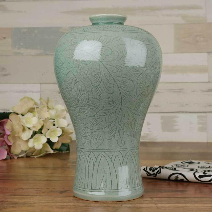 高麗青磁 韓国 直輸入/ 瓶子型花瓶 線草花 /訳あり アウトレット