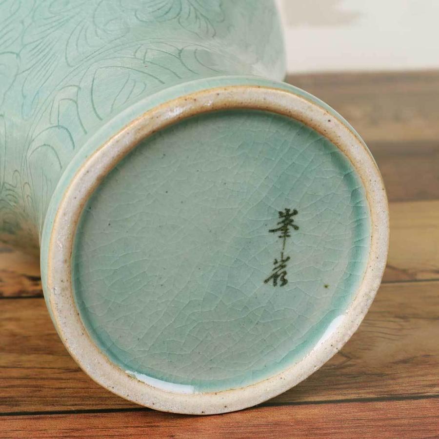 高麗青磁 韓国 直輸入/ 瓶子型花瓶 線草花 /訳あり アウトレット
