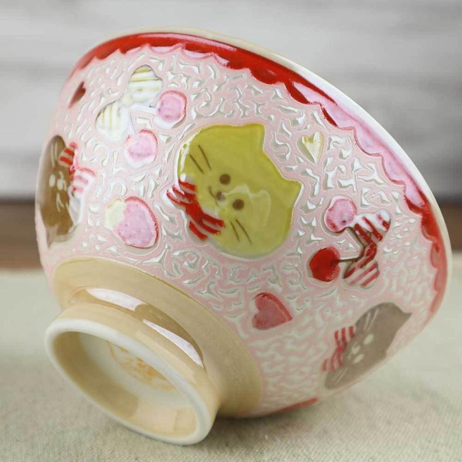 茶碗 猫 可愛い ネコ キラキラパール 撥水ウインクねこ茶碗 中平 毎日 家庭用 使いやすい 逆輸入