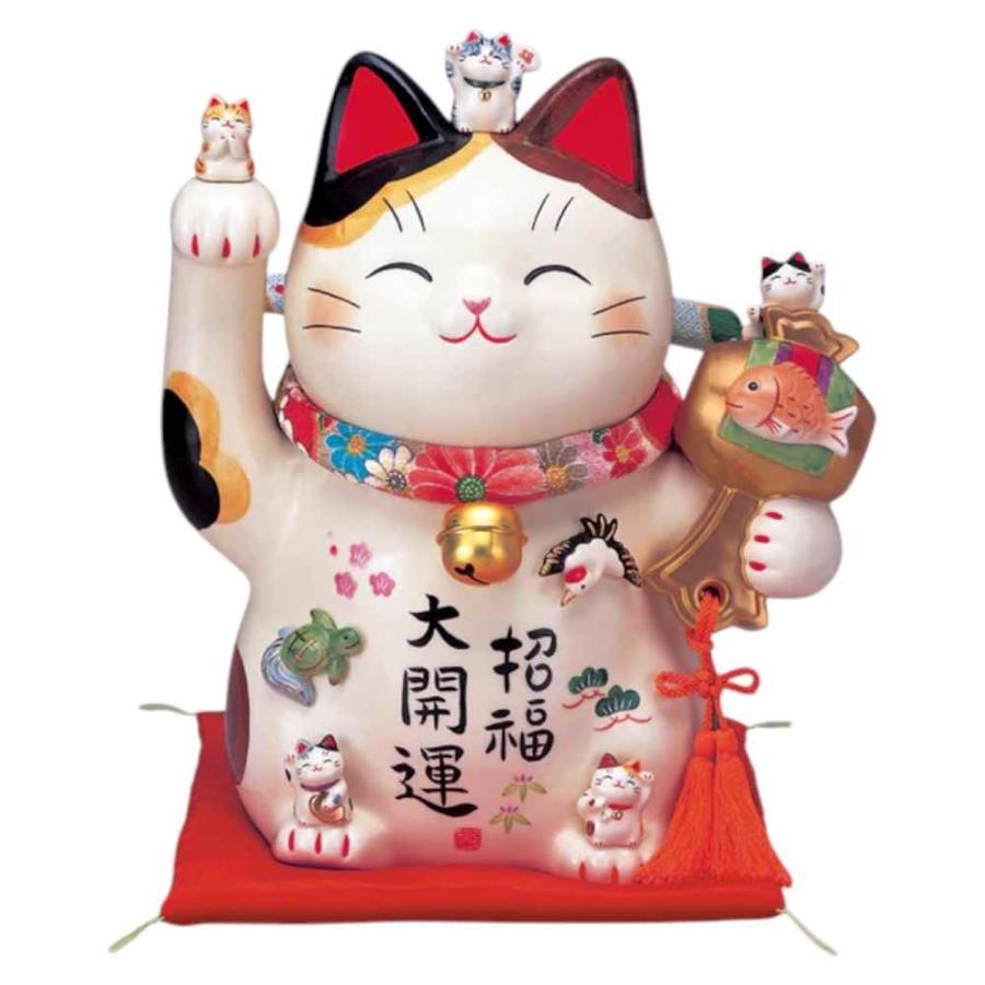 彩絵招福大開運招き猫（ちりめん首輪付・8.5号） : 美濃のちゃわん屋
