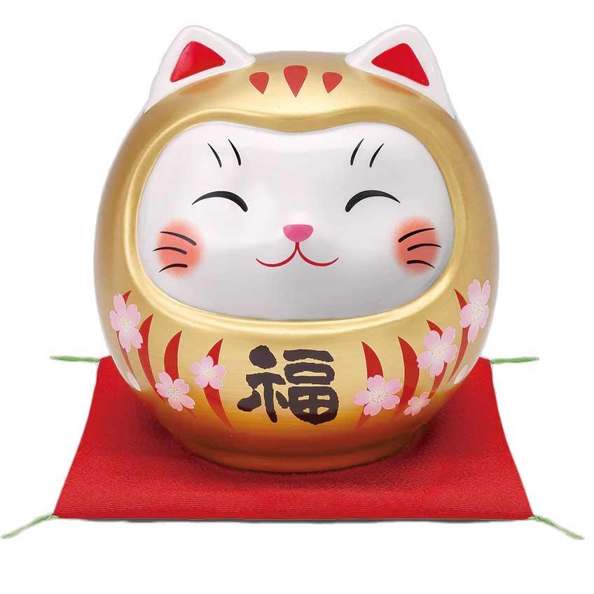 ダヤン　猫だるま　貯金箱（赤・金）　新品未開封　わちふぃーるど 招き猫 置物 彩絵開運猫だるま(桜金福・大)(貯金箱) : 美濃のちゃわん