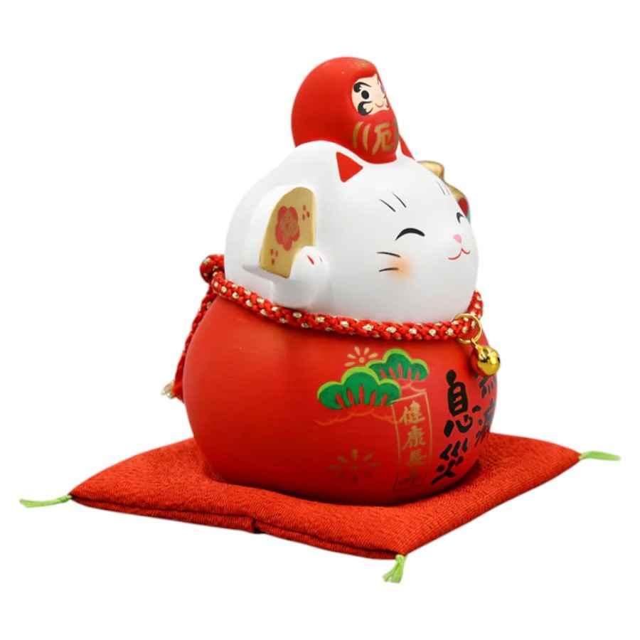 ダルマ 置物 インテリア ネコ グッズ 可愛い/ 錦彩無病息災だるま