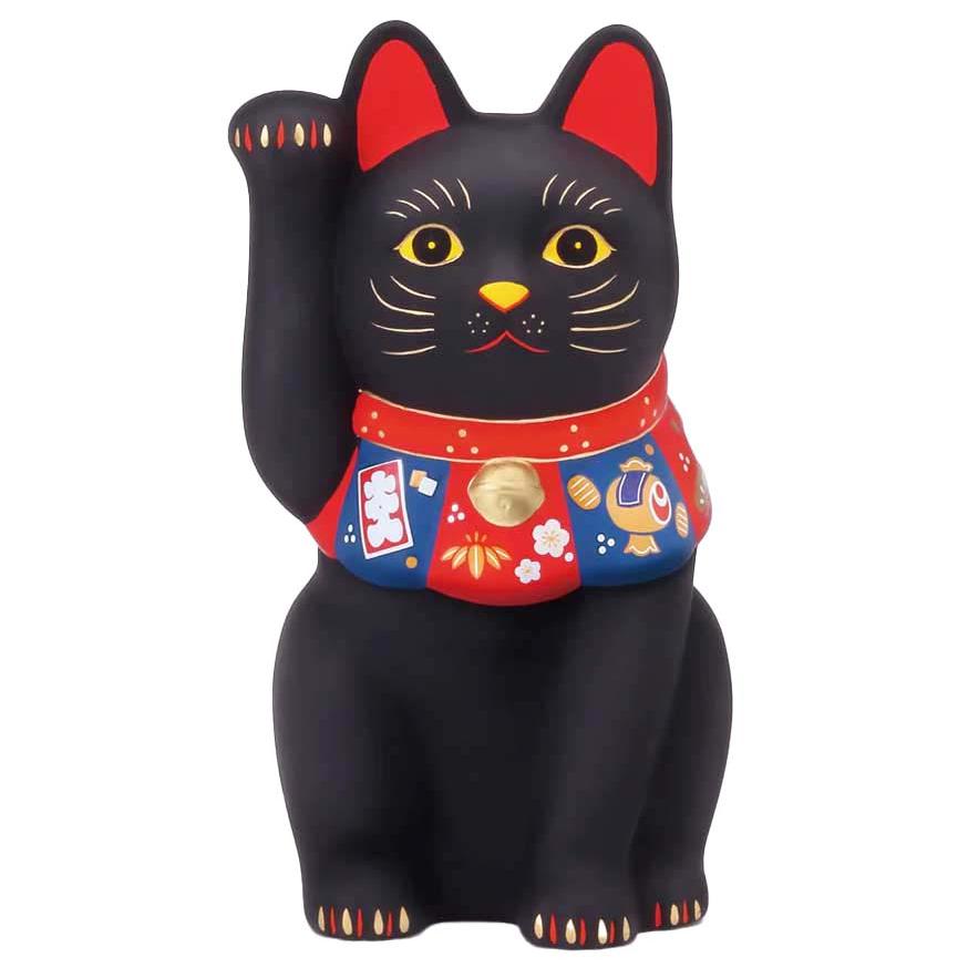 招き猫 置物 まねきねこ/ 福づくし招き猫(黒・大) /開店祝い
