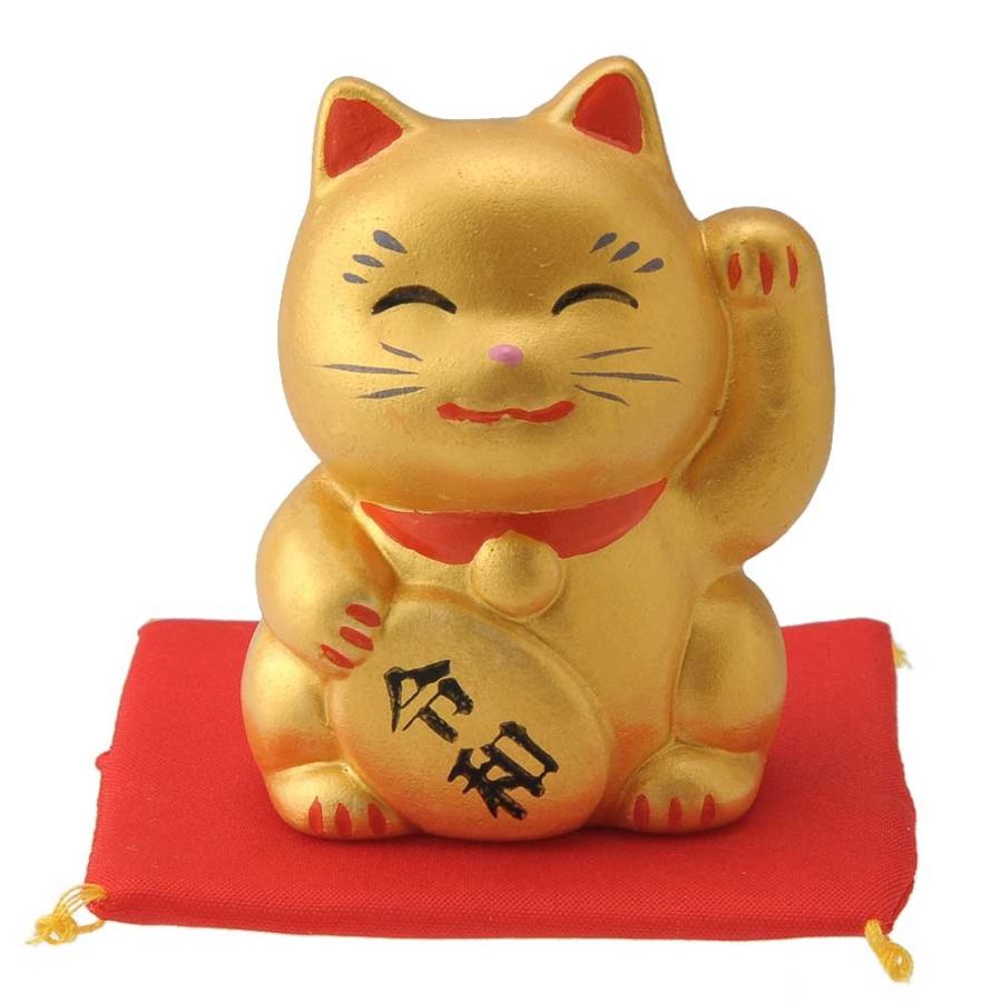 招き猫 新元号 置物/ 令和ネコ 金左（座布団付） /縁起物 招福 