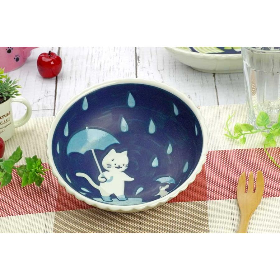 サラダボウル 一品副菜用/ ねこと雨の日16cm 小鉢 /洋食器 猫好き 飾り