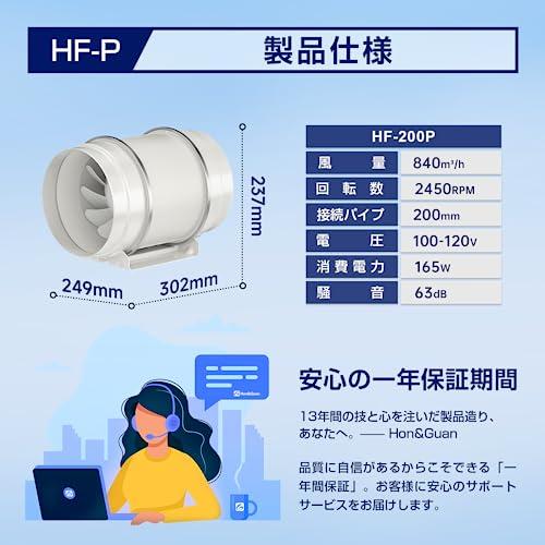 Hon&Guan ダクトファン 200mm 強力 省エネ 静音 ダクト用換気扇 塗装