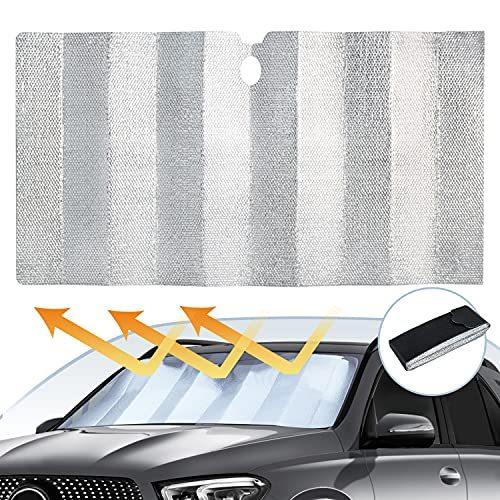 Canplus 車用遮光サンシェード 高密度生地 折り畳み式 130x70cm 駐車 遮光フロントシェード カーサンシェード 日よけ放熱効果倍増 サイ