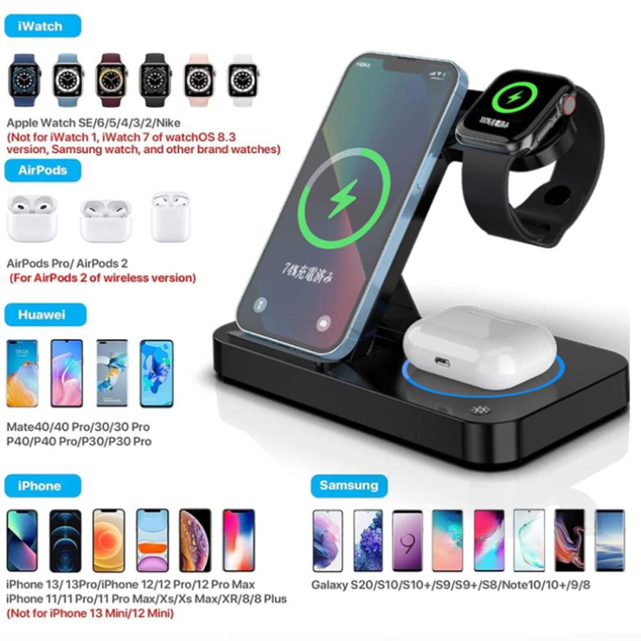 3in1ワイヤレス充電スタンド 多機種対応 スマホイヤホン時計同時充電 楽天市場】ワイヤレス充電器 3in1 ワイヤレスチャージ 15w スマホ