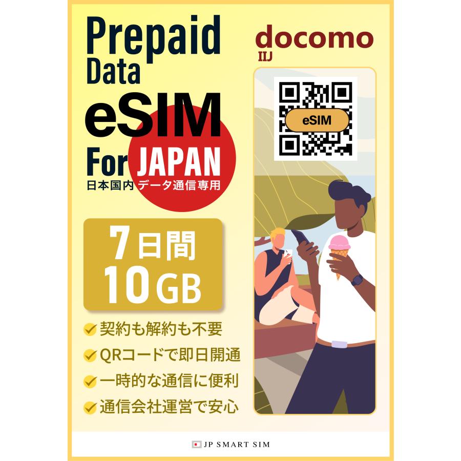 日本プリペイドeSIM 7日間10GB IIJ docomo回線 日本国内専用 4G/LTE