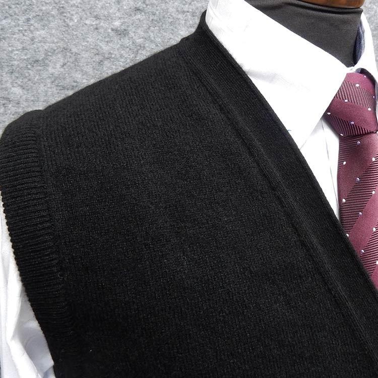 深喜毛織 カシミヤ100％ 前開き Vネックベスト 黒 メンズ 日本製