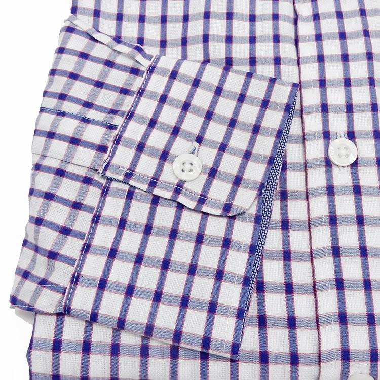 アダルトカジュアルシャツ [ROLLEI] 日本製 長袖 白×鼠×ワイン