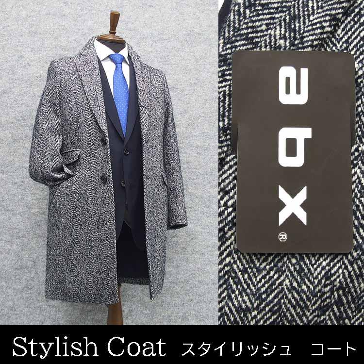 abx チェスターコート Мサイズ 白紺/ヘリンボーン 段返り3釦 メンズ 