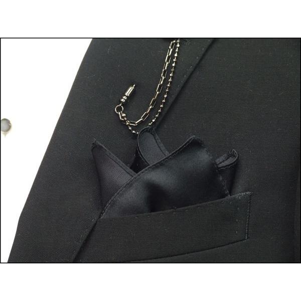ポケットチーフ　日本製　シルクサテン　黒　無地　絹100％　メール便可｜dxksm466｜02