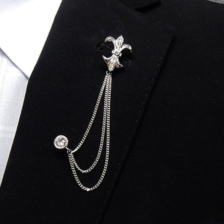 ラペルピン　2種 ラペルピン メンズ チェーン ダブルタック スワロフスキー 紋章