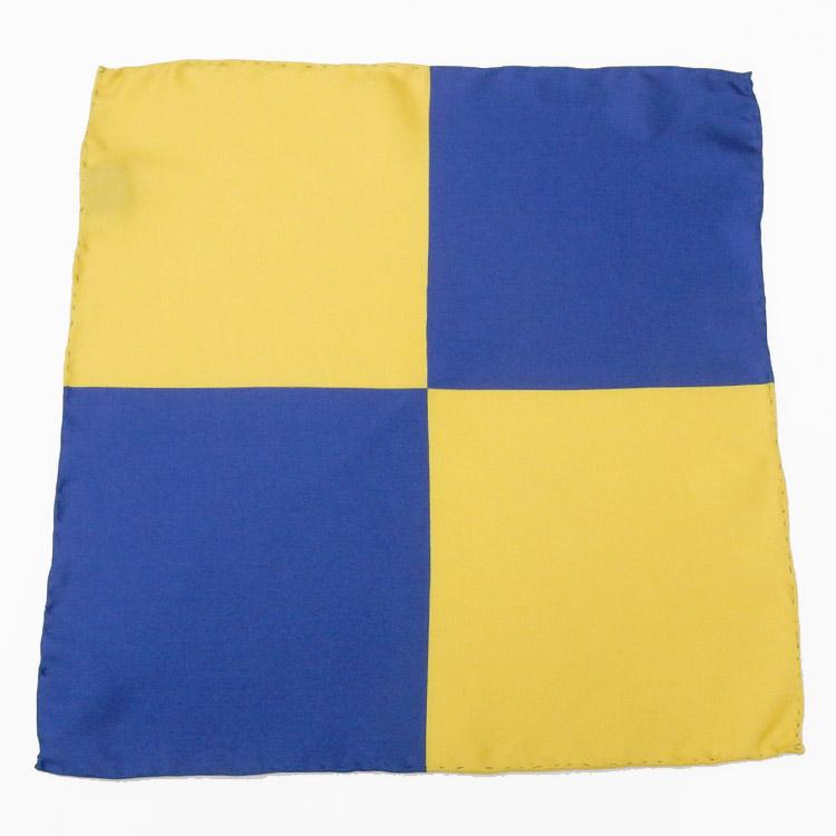 ウクライナ国旗風 バイカラー手縫いポケットチーフ 黄色×青 バイカラー ツートンカラー 絹100％ メール便可 AK-BY05 :AK