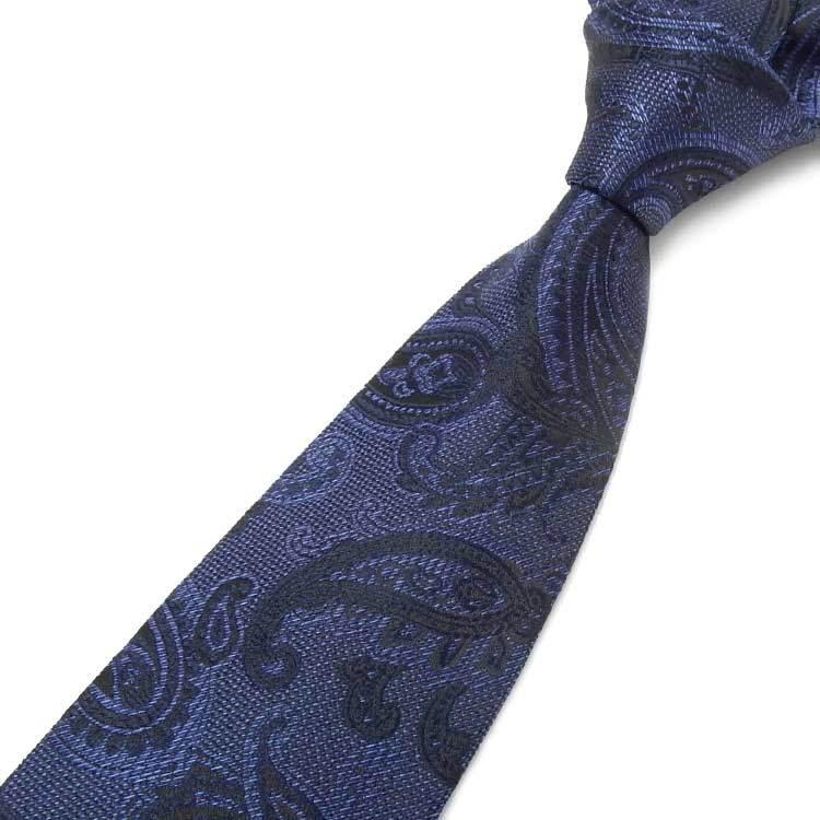 ロングタイプ ネクタイ 紺×黒/ペイズリー柄 大剣幅約8.5cm メール便OK 