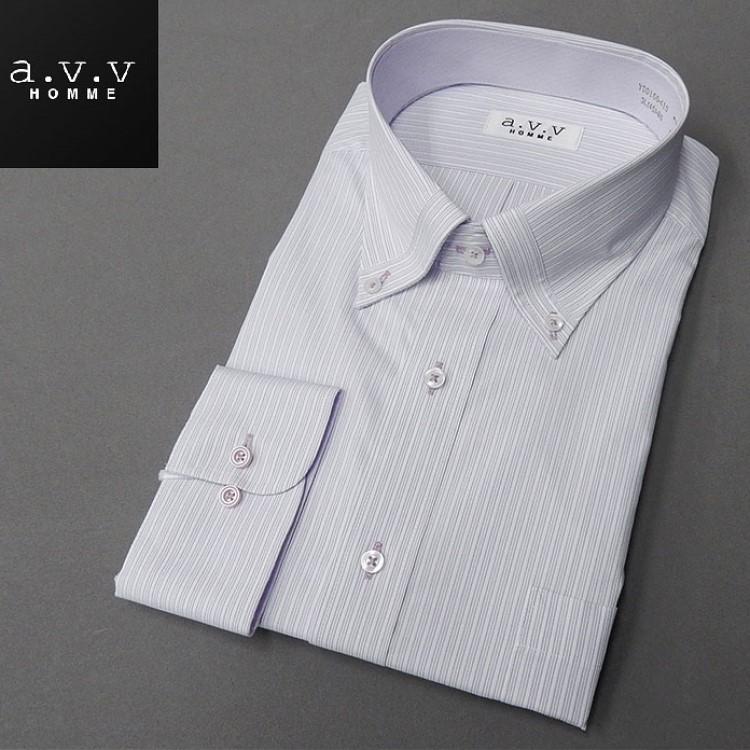 A V V Homme 長袖ドレスシャツ 白地 ピンク 青系縞 ボタンダウン 形態安定 ビッグサイズ メンズ 3l 4l 5l Avv Big410 Avv Big410 背広屋石k 通販 Yahoo ショッピング