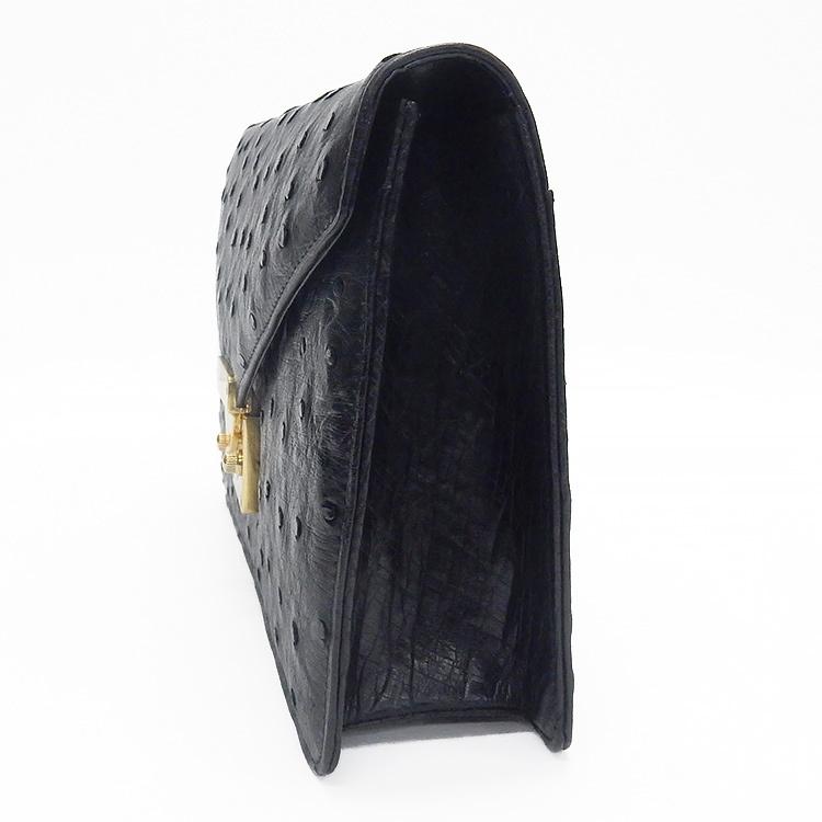天然皮革 セカンドバッグ オーストリッチ革 黒 日本製 クラッチバッグ