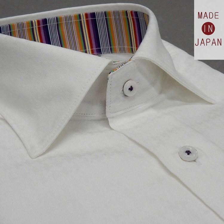 [758Bespoke.J] [FATTURA] 長袖ワイシャツ 白地/千鳥格子 綿100％ 日本製 ワイド衿 メンズドレスシャツ