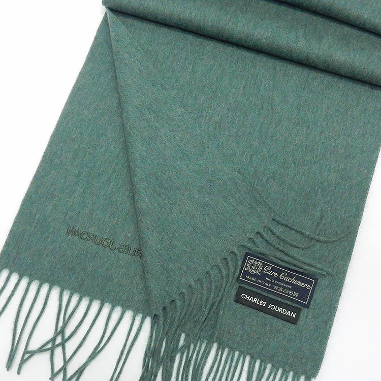 CHARLES JOURDAN イタリア製マフラー グリーン 無地 カシミヤ100  