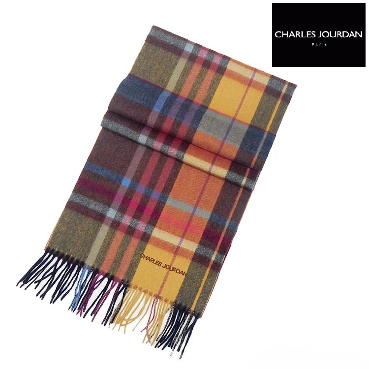CHARLES JOURDAN イタリア製マフラー オレンジレッド系 チェック