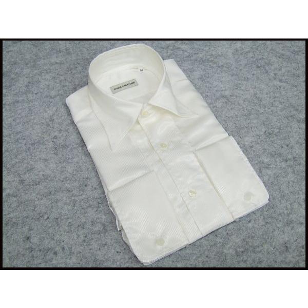 ワイシャツ Ｙシャツ　フォーマルシャツ　白　織縞　パーティー　ドレスアップ　ダブルカフス｜dxksm466｜02