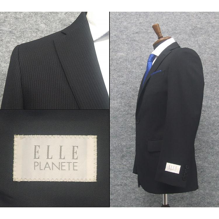 通年 [ELLE PLANETE] スタイリッシュ2釦シングルスーツ 黒/ストライプ