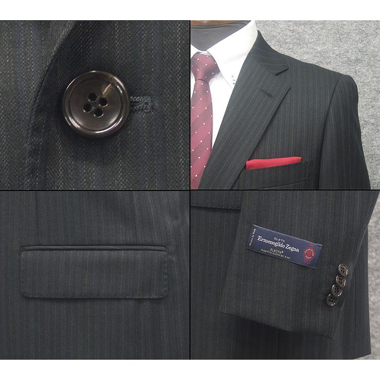 秋冬物　[Ermenegildo Zegna]ゼニア生地　ELECTA使用　セミスタイリッシュ２釦スーツ　濃グレー系/ストライプ　日本製　[AB体][BB体]　EZ-J05の画像