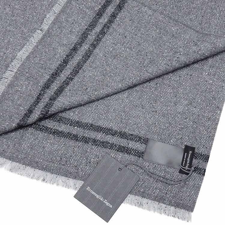 Ermenegildo Zegna　イタリア製マフラー　グレー系　ヘリンボーン柄　ウール混　ゼニア　EZ-MFH02｜dxksm466｜03