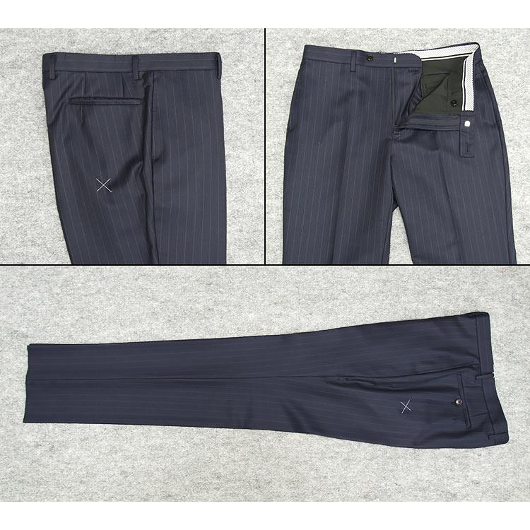 秋冬物 [Ermenegildo Zegna] ゼニア生地 TRAVELLER使用 セミスタイリッシュ2釦スーツ 濃紺/ストライプ  [AB体]  ez9613-13の画像