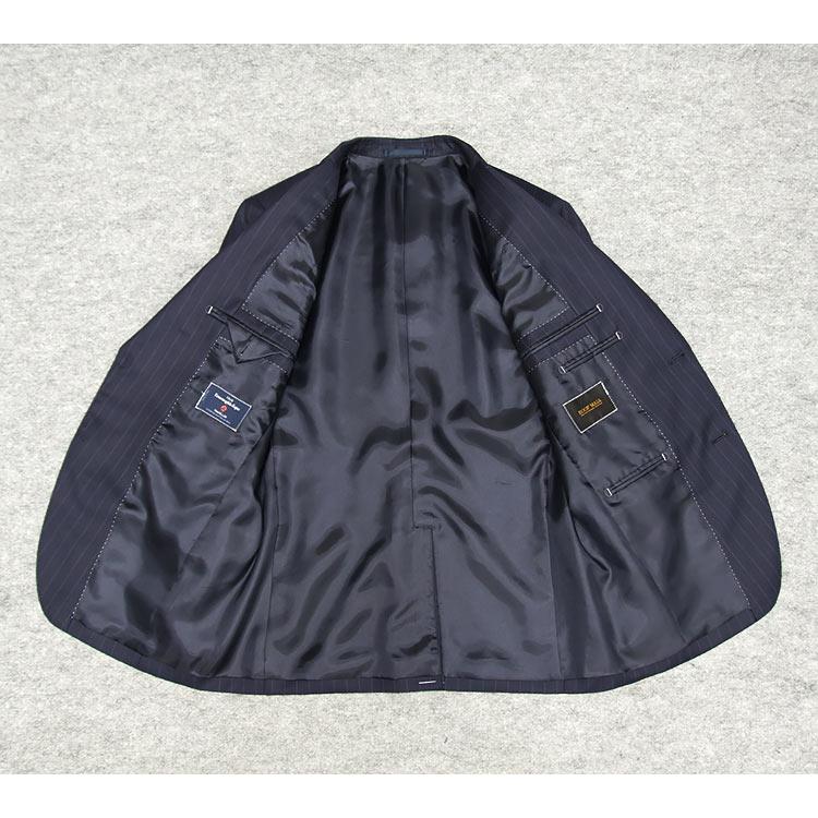 秋冬物 [Ermenegildo Zegna] ゼニア生地 TRAVELLER使用 セミスタイリッシュ2釦スーツ 濃紺/ストライプ  [AB体]  ez9613-13の画像
