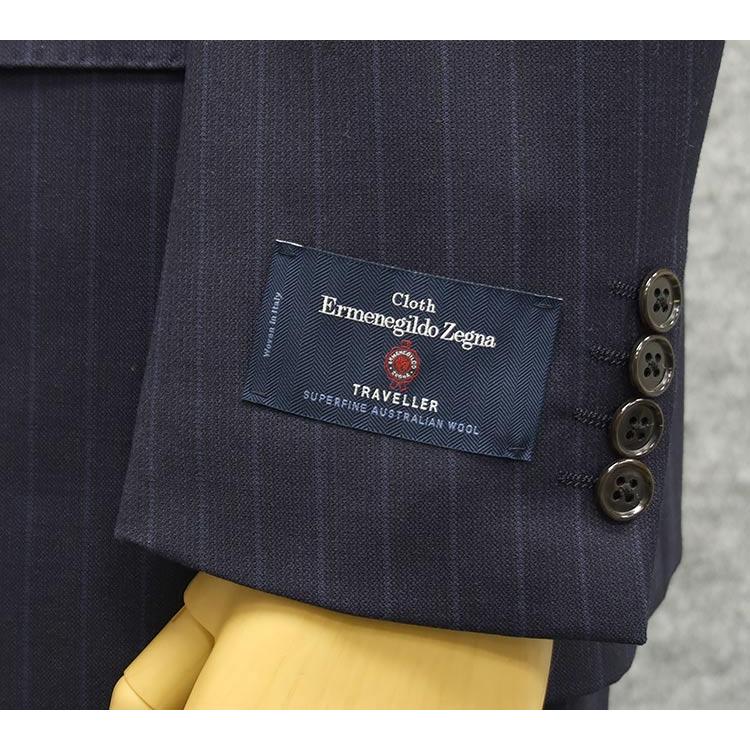 秋冬物 [Ermenegildo Zegna] ゼニア生地 TRAVELLER使用 セミスタイリッシュ2釦スーツ 濃紺/ストライプ  [AB体]  ez9613-13の画像