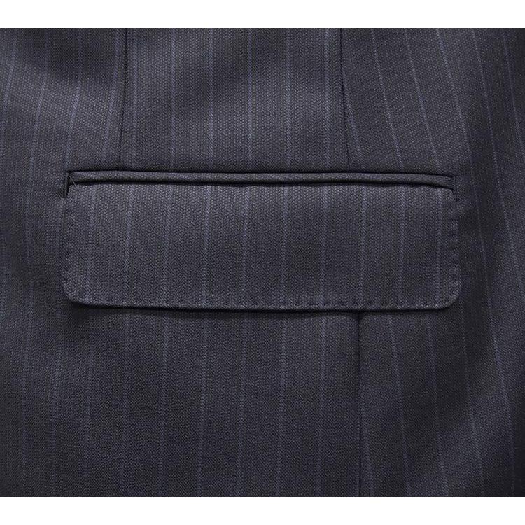 秋冬物 [Ermenegildo Zegna] ゼニア生地 TRAVELLER使用 セミスタイリッシュ2釦スーツ 濃紺/ストライプ  [AB体]  ez9613-13の画像