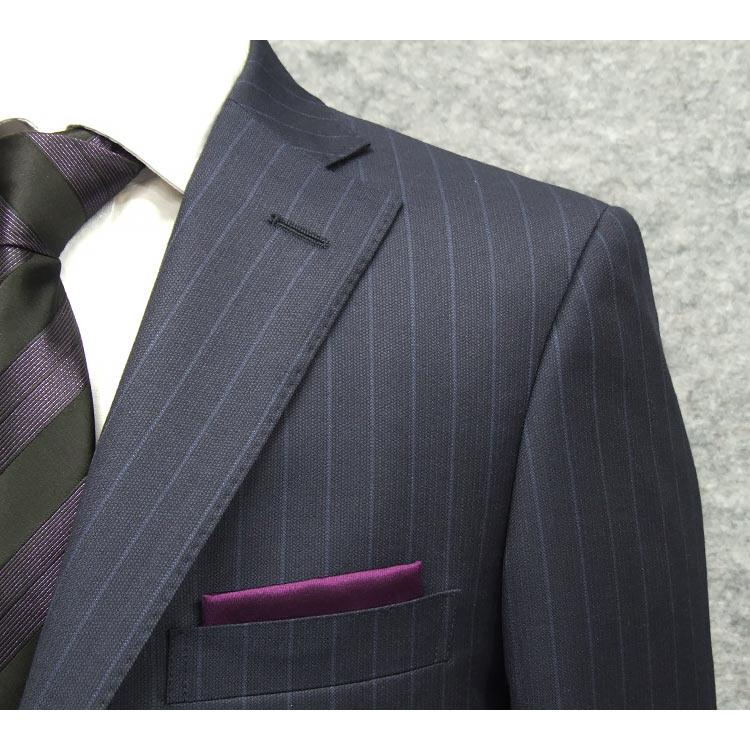 秋冬物 [Ermenegildo Zegna] ゼニア生地 TRAVELLER使用 セミスタイリッシュ2釦スーツ 濃紺/ストライプ  [AB体]  ez9613-13の画像