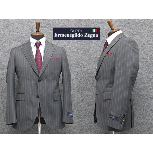 春夏物　薄グレー縞　[Ermenegildo Zegna] ゼニア TROPICAL使用　グレー ストライプ　トレンドスタイル2釦スーツ スリム　[A体][AB体]　EZD52