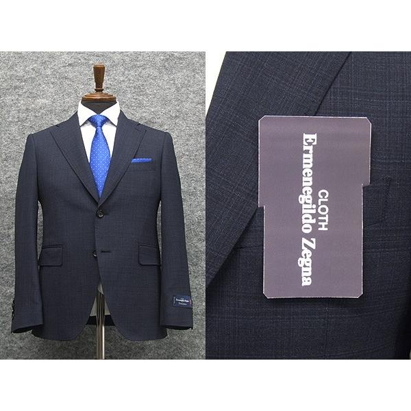 春夏物　藍紺/格子　[Ermenegildo Zegna] ゼニア StileLibero使用　トレンドスタイル2釦スーツ スリム　ストレッチ素材 ネイビー チェック　[YA体]　EZD61