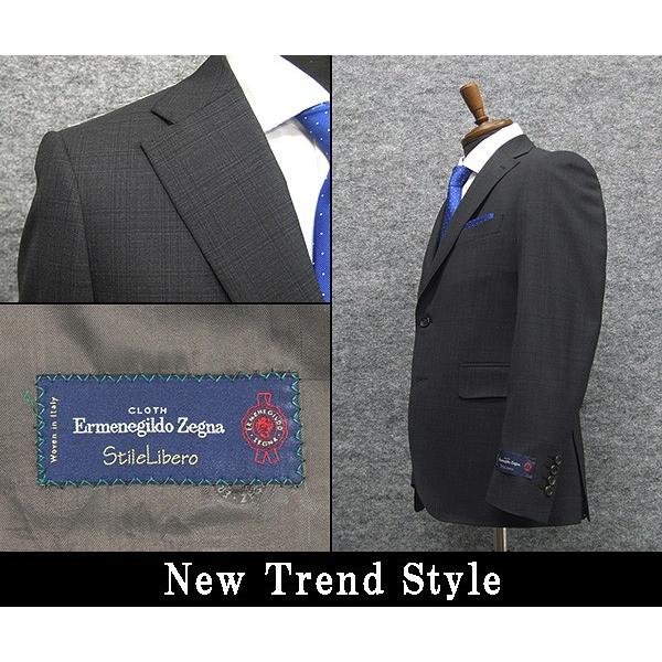 春夏物　濃グレー/格子　[Ermenegildo Zegna] ゼニア StileLibero使用　トレンドスタイル2釦スーツ　ストレッチ素材 細身　[A体][AB体]　EZD62の画像