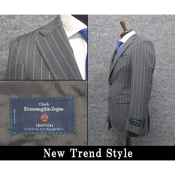 春夏物　ライトグレー/縞　[Ermenegildo Zegna] ゼニア TROPICAL使用 グレー ストライプ　トレンドスタイル2釦スーツ スリム　[A体][AB体]　EZD73の画像