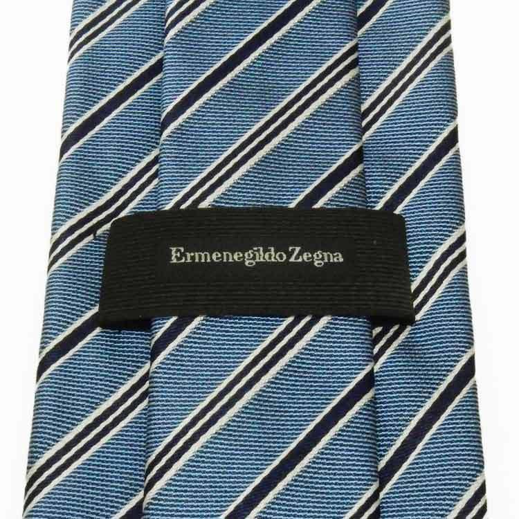 Ermenegildo Zegna　イタリア製ネクタイ　サックス×濃紺×白銀　ストライプ　シルク100％　ゼニア　EZN02｜dxksm466｜03