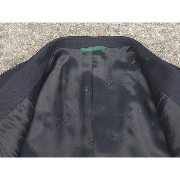 秋冬物　[Ermenegildo Zegna]ゼニア生地　TRAVELLER使用　ベーシック2釦スーツ　[AB体][BB体]　紺縞　ロゴ入り裏地　メンズスーツ　EZR-N03の画像