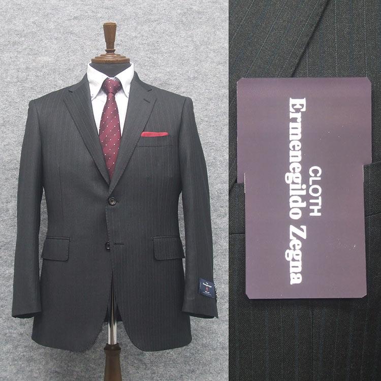 秋冬物　[Ermenegildo Zegna]ゼニア生地　TRAVELLER使用　ベーシック2釦スーツ　濃グレー縞　ロゴ入り裏地　メンズスーツ　EZR04 ZEGNA（ゼニア） 秋冬物 [Ermenegildo Zegna]ゼニア生地 TRAVELLER使用