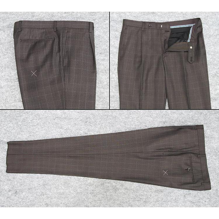 秋冬物 [Ermenegildo Zegna]ゼニア生地 TRAVELLER使用 ベーシック2釦スーツ 茶/格子 ロゴ入り裏地 EZR-N08の画像