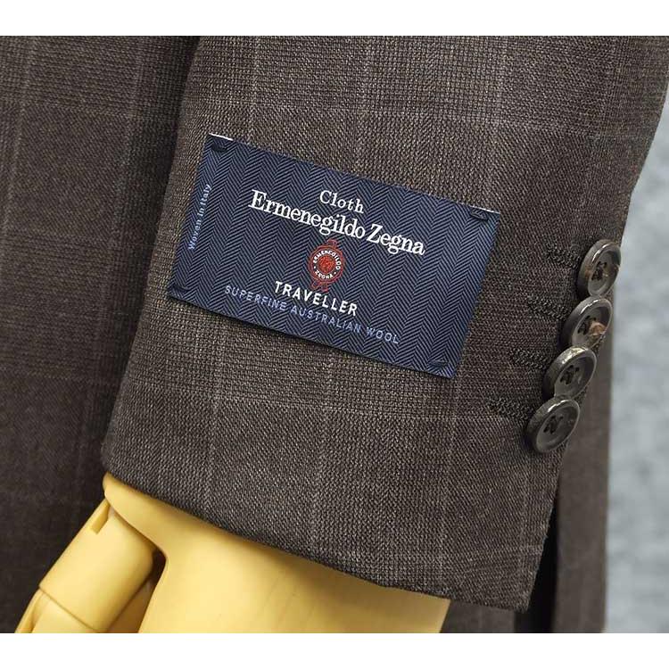秋冬物 [Ermenegildo Zegna]ゼニア生地 TRAVELLER使用 ベーシック2釦スーツ 茶/格子 ロゴ入り裏地 EZR-N08の画像