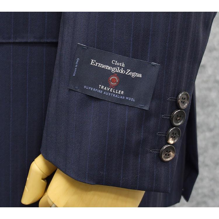 通年物 [Ermenegildo Zegna] ゼニア TRAVELLER使用 ベーシック2釦スーツ 濃紺/ストライプ [AB4] 日本製 EZR-T1の画像