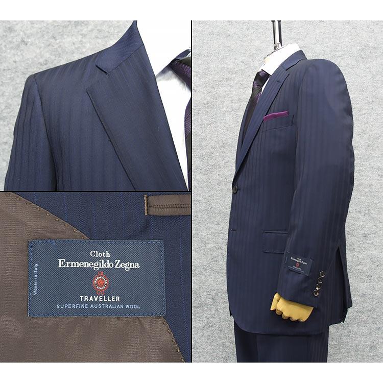通年物 [Ermenegildo Zegna] ゼニア TRAVELLER使用 ベーシック2釦スーツ 濃紺/ストライプ [AB6] 日本製 EZR-T2の画像