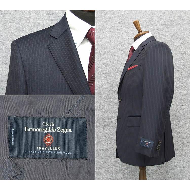 秋冬物 [Ermenegildo Zegna]ゼニア生地 TRAVELLER使用 ベーシック2釦スーツ 紺/ストライプ EZR67の画像